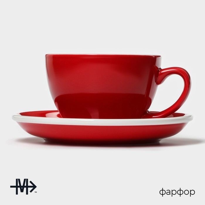 Кофейная пара Magistro Coffee time, чашка 200 мл, блюдце d=14.5 см, фарфор, красная