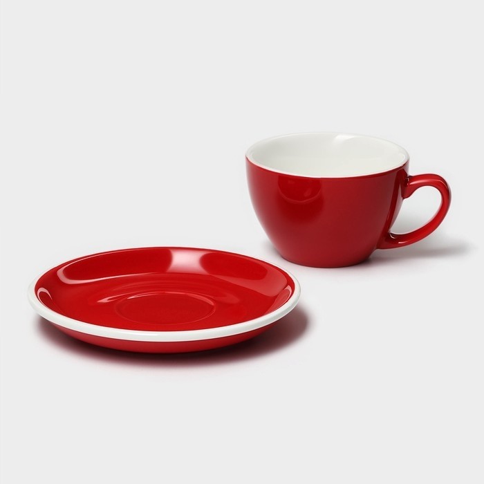 Кофейная пара Magistro Coffee time, чашка 200 мл, блюдце d=14.5 см, фарфор, красная