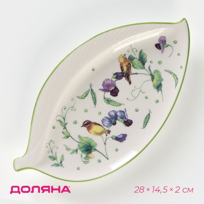 Блюдо Доляна «зелёное сад», 28×14.5×2 см, фарфор, белое