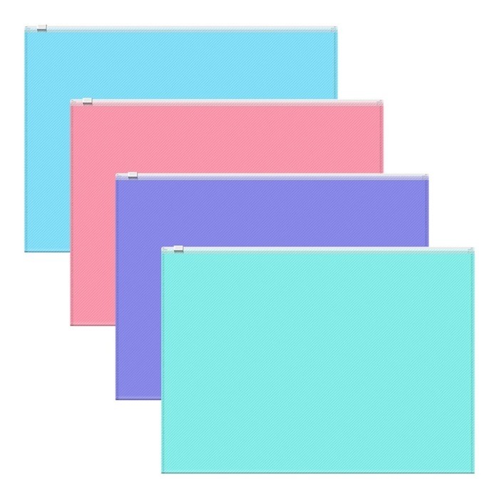 Папка-конверт на ZIP-молнии А4, 180 мкм, ErichKrause Fizzy Pastel, микс, до 100 листов (Цена за 3 шт.)