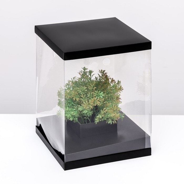 Коробка для цветов с вазой и PVC окнами, складная, 23×30×23 см, чёрный