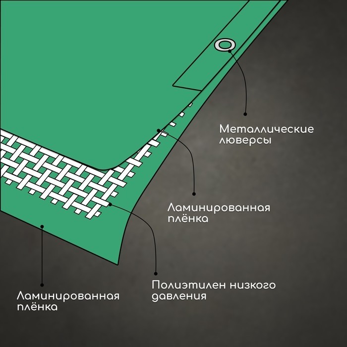 Тент защитный, 8×6 м, плотность 120 г/м², УФ, люверсы шаг 1 м, зелёный