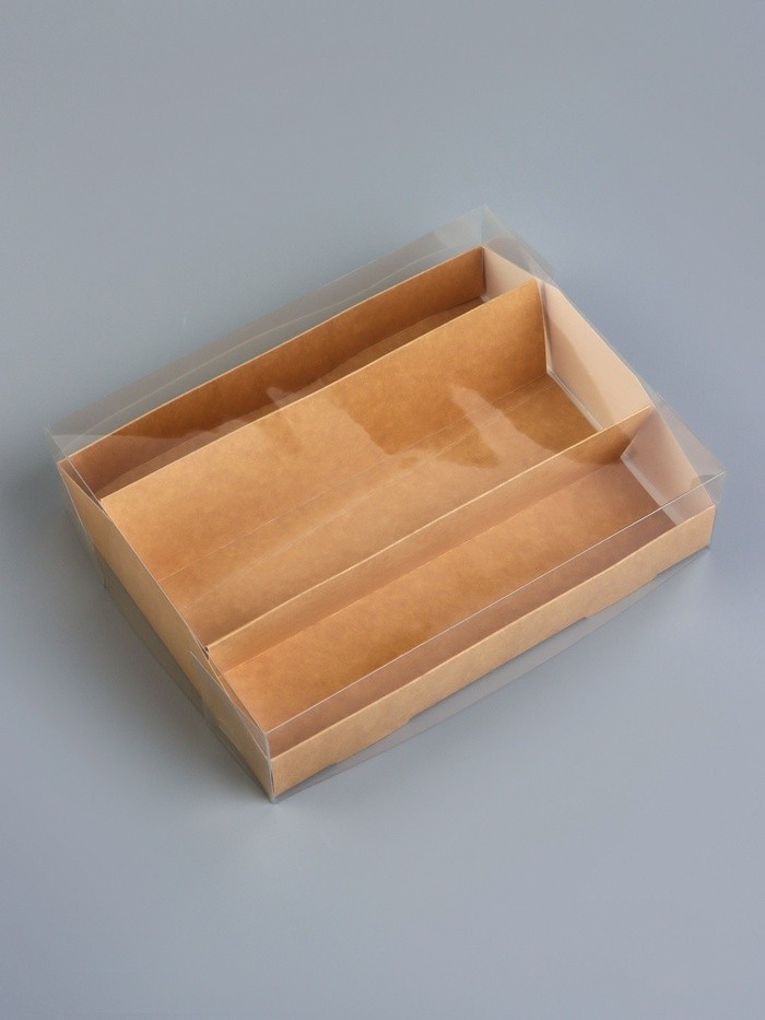 Кондитерская коробка складная под 3 эклеров, крафт, 16×13.5×7 см