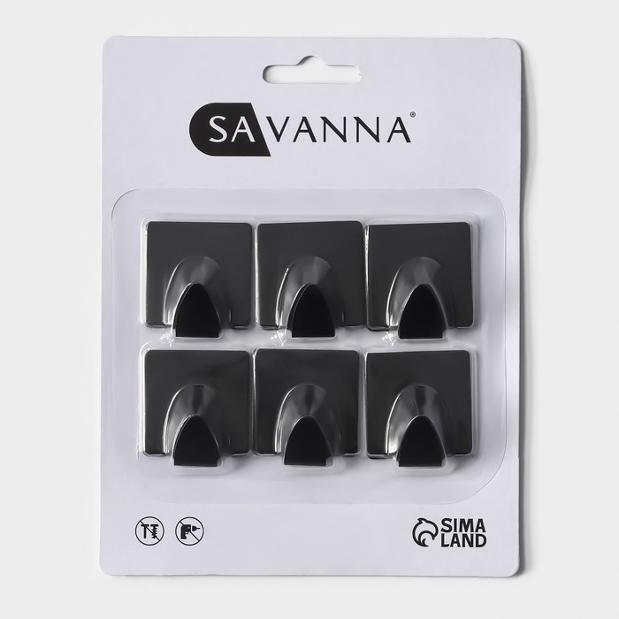 Крючки самоклеящиеся SAVANNA Black Loft, 6 шт., металл, 3.5×3.8×1.8 см, чёрные