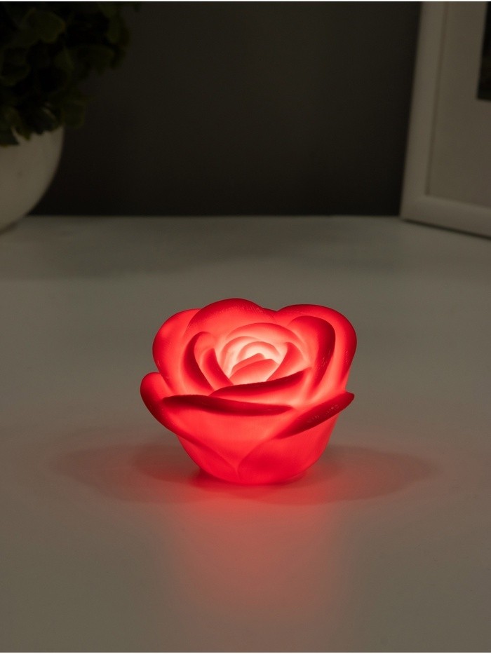 Фигурка светящаяся RISALUX «Роза», LED-ночник, 2 Вт, LR44, красный, 6.6×6.6×4см