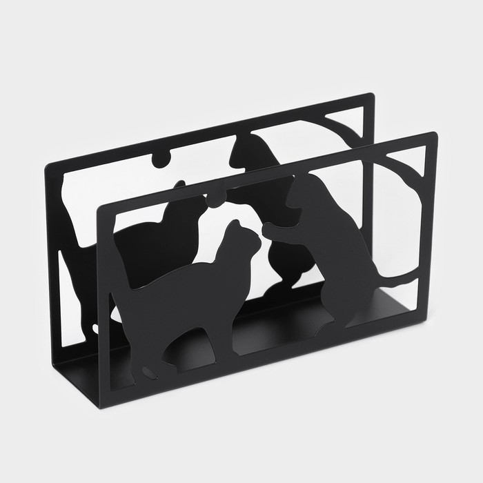 Салфетница Доляна «Кошки», 14×4×8 см, чёрная