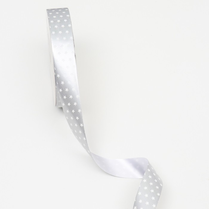 Лента новогодняя для декора и подарков, серебро "Звезды", 2 см × 45 м