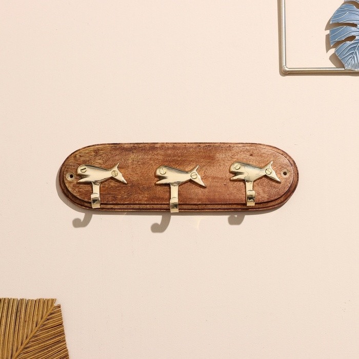 Вешалка «Киты», латунь, мдф, 23 см