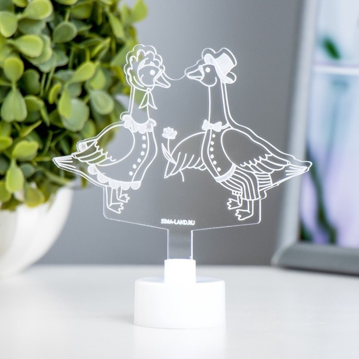 Светильник 3D ночник RISALUX «Гуси», LED RGB 6 цветов, от батареек LR1130 3 шт., 11×9.5 см