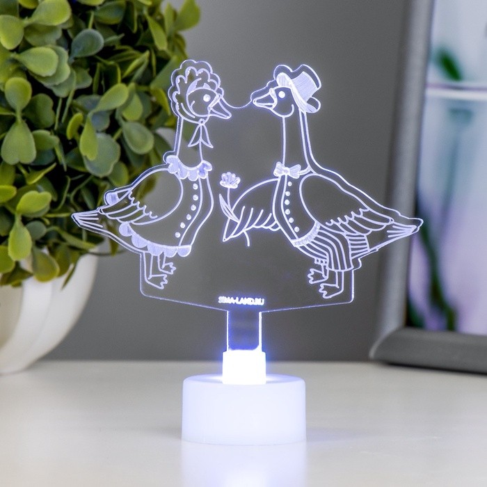 Светильник 3D ночник RISALUX «Гуси», LED RGB 6 цветов, от батареек LR1130 3 шт., 11×9.5 см