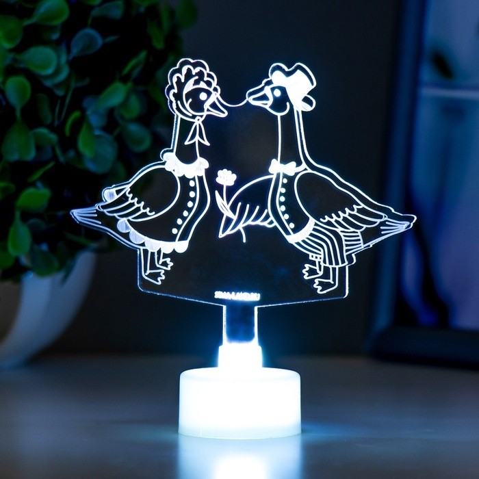 Светильник 3D ночник RISALUX «Гуси», LED RGB 6 цветов, от батареек LR1130 3 шт., 11×9.5 см
