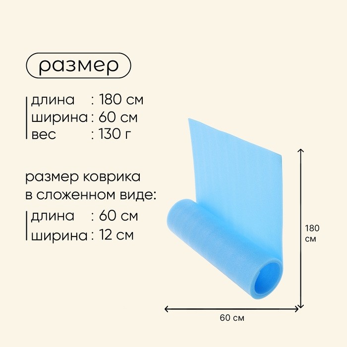 Коврик туристический maclay, с фольгой, 180×60×1 см, голубой