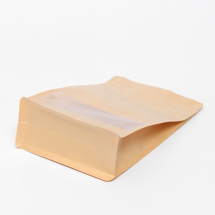 Пакет Zip - lock Крафт с плоским дном, прямоугольное окно, 16×26 см набор 25 шт.