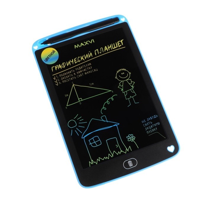 Графический планшет для рисования и заметок LCD Maxvi MGT-01С, 8.5”, цветной дисплей, синий