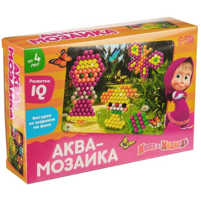 Аквамозаика с декорациями «Маша и Медведь: Прогулка в лесу», 3 фигурки, 300 шариков