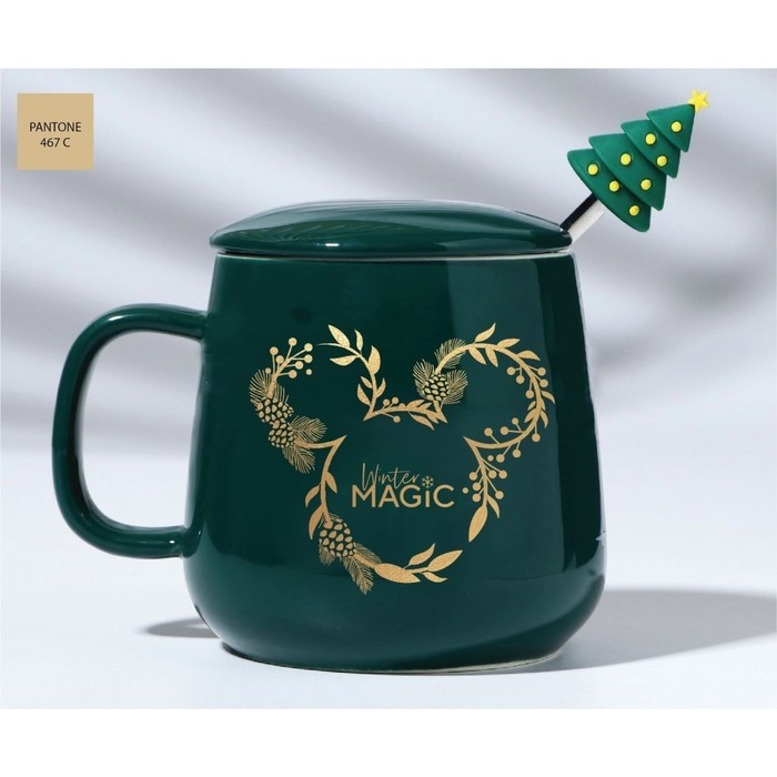 Кружка керамическая с крышкой и ложкой Winter magic, 350 мл, Микки Маус