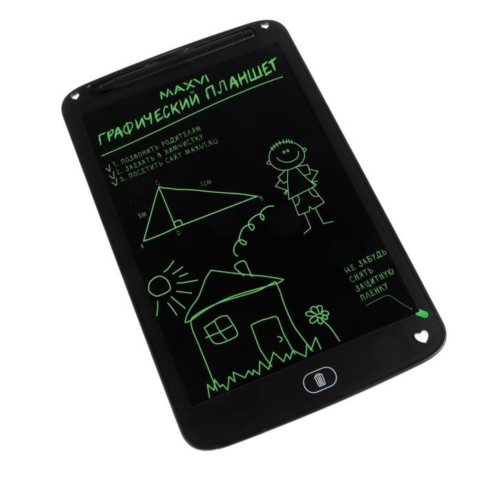Графический планшет для рисования и заметок LCD Maxvi MGT-02, 10.5”, угол 160°,CR2016,черный