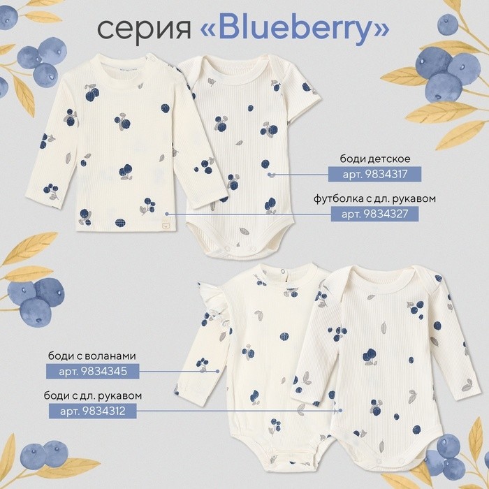Набор слюнявчиков на кнопках Крошка Я Blueberry, 2 шт, молочный