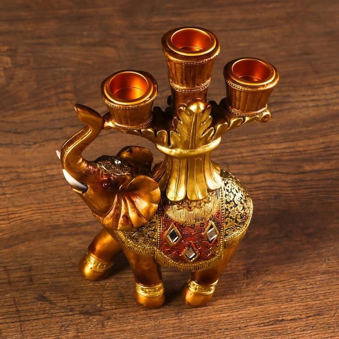 Фигурка полистоун подсвечник «Африканский слон в золотой, ажурной попоне», 19×12.5×5 см