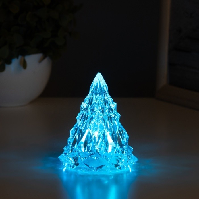 Фигурка светящаяся RISALUX «Ледяная ёлка», LED-ночник, 3×LR44, 7×7×8.5 см