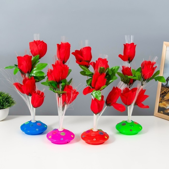 Фигурка светящаяся RISALUX «Розы», LED-ночник, от батареек, H.35 см, МИКС