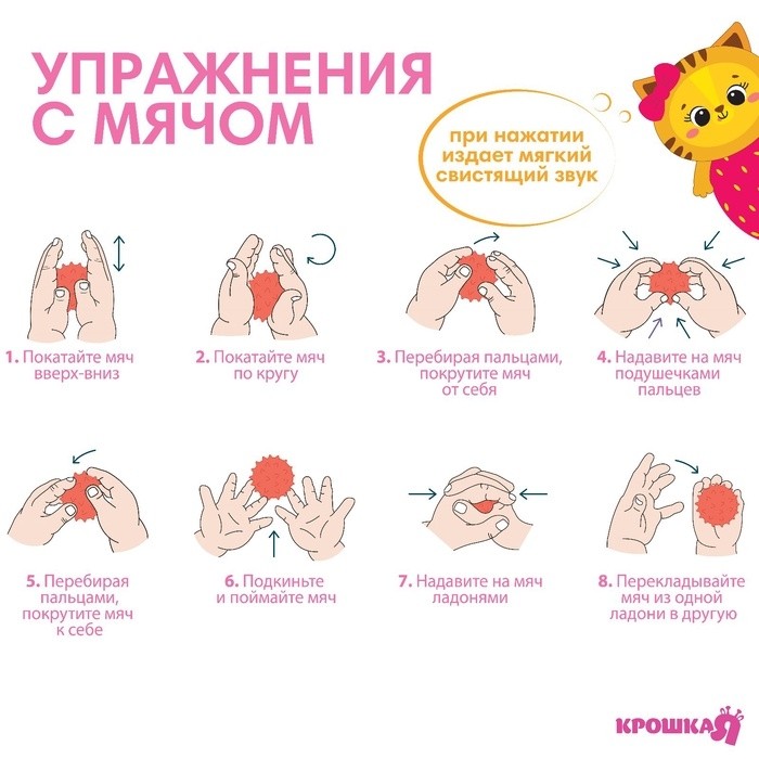 Развивающий тактильный мячик Крошка Я «Кошечка», с пищалкой, 1 шт