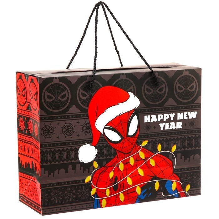 Пакет-коробка Happy New Year 15×40×30 см, Человек-Паук