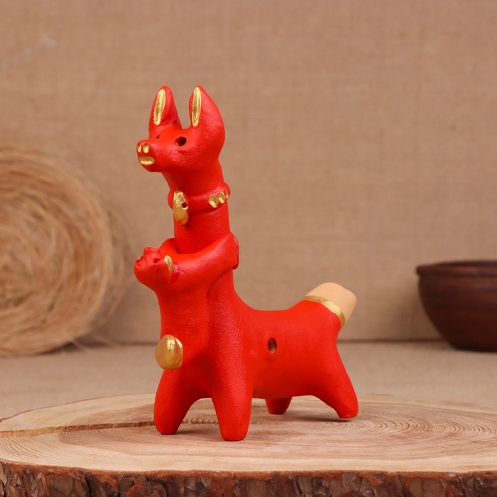 Абашевская игрушка «Собака со щенком», свистулька, фигурка, 12×5×13 см, Зоткин А.Н.