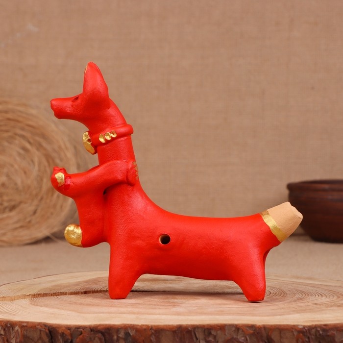 Абашевская игрушка «Собака со щенком», свистулька, фигурка, 12×5×13 см, Зоткин А.Н.
