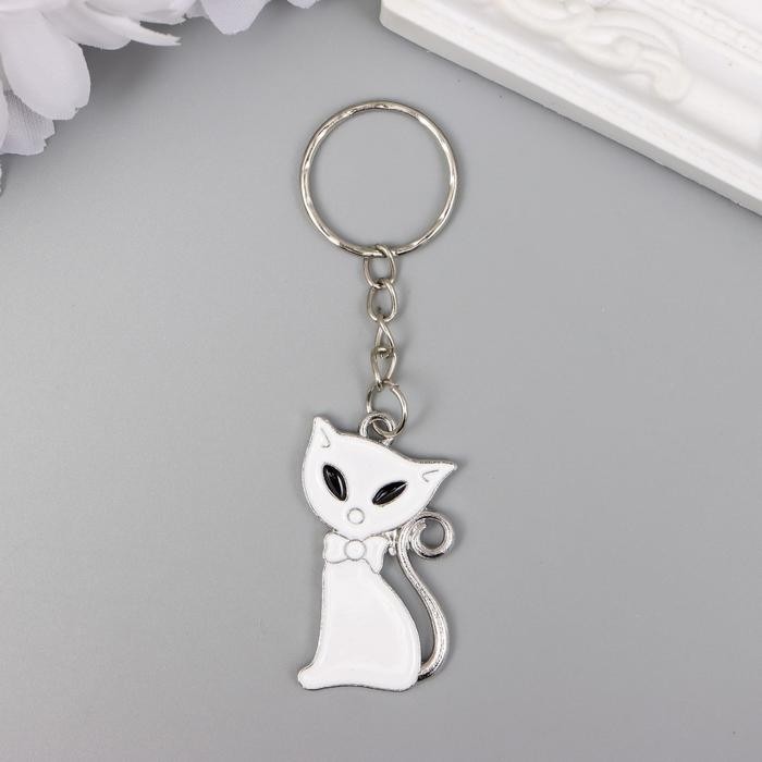 Брелок металл "Кошка", белый (Цена за 12 шт.)