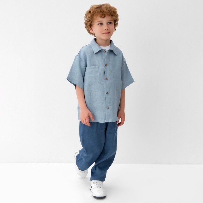 Рубашка для мальчика KAFTAN Linen, размер 30 (98-104 см), голубая