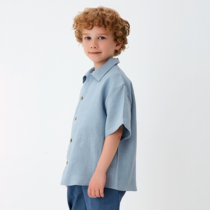 Рубашка для мальчика KAFTAN Linen, размер 30 (98-104 см), голубая