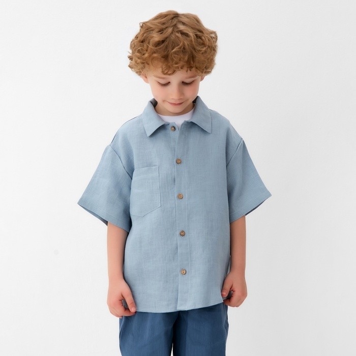 Рубашка для мальчика KAFTAN Linen, размер 30 (98-104 см), голубая