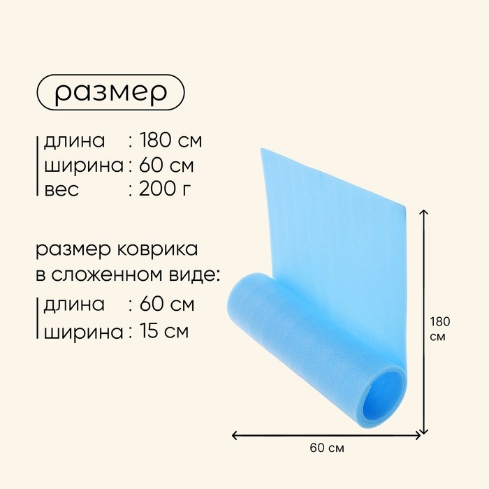 Коврик туристический maclay, 180×60×1 см, голубой