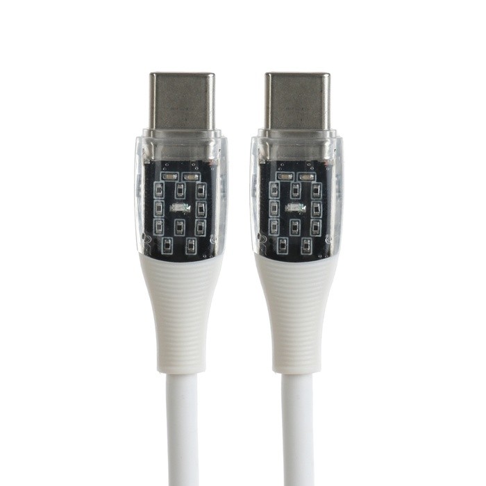 Кабель, 3 А, Type-C - Type-C, 66 W, прозрачный, TPE оплётка, 1 м, белый