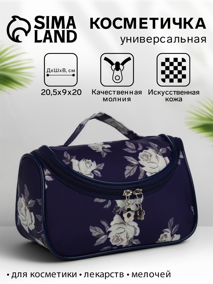 Косметичка-сумка на молнии, с принтом, синяя