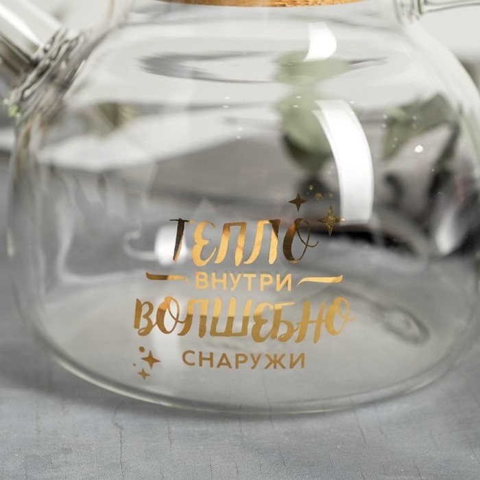 Чайник заварочный стеклянный с бамбуковой крышкой «Тепло внутри», 1000 мл