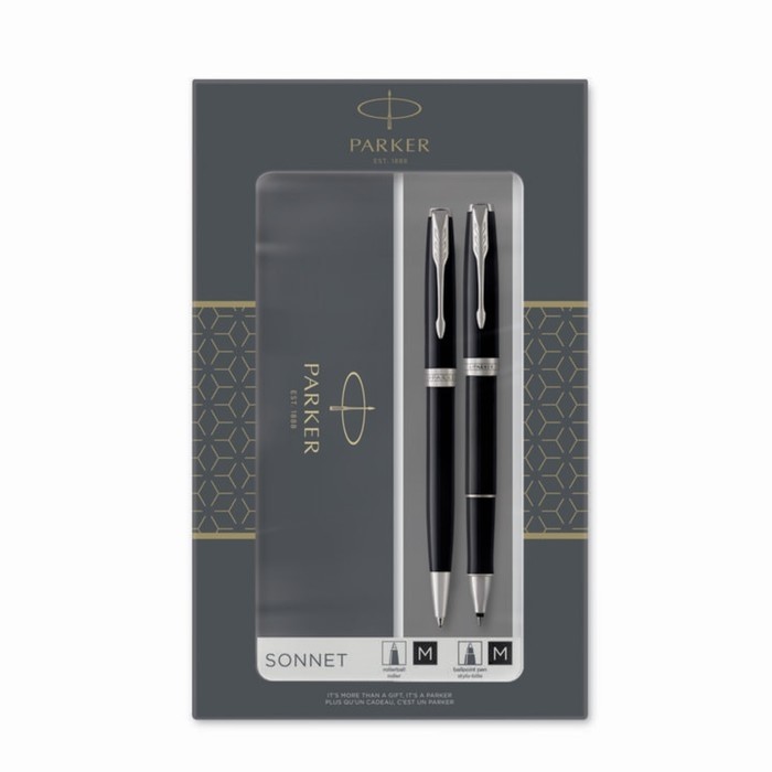 Набор Parker SONNET BLACK CT, ручка шариковая, 1.0 черная, ручка - роллер, 1.0 черная, в подарочной упаковке