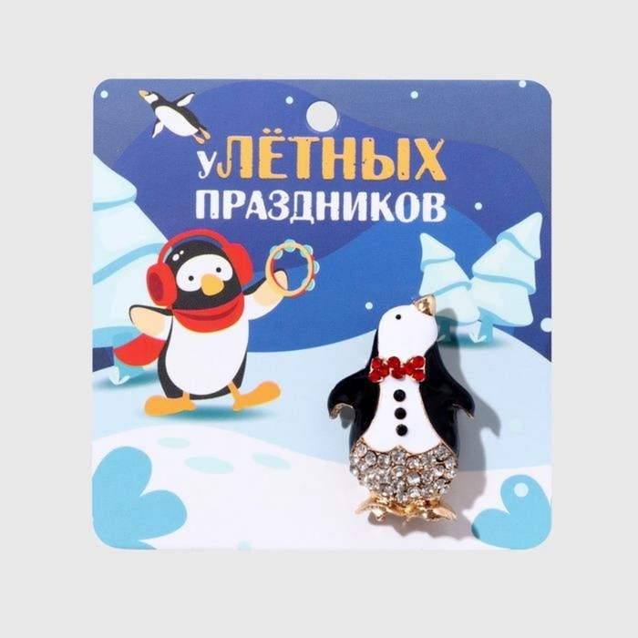 Брошь новогодняя «Мистер Пингвин», цветная в золоте