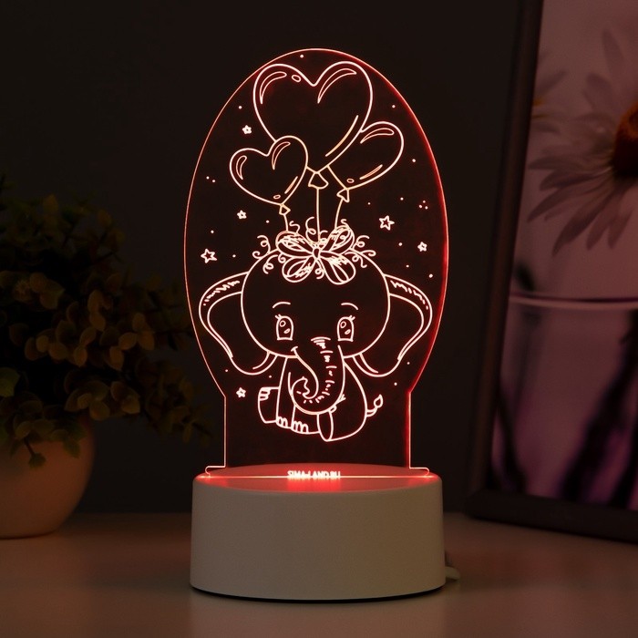 Светильник 3D ночник RISALUX «Слоненок», LED RGB, от сети, 11×9.5×18 см