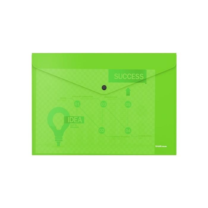 Папка-конверт на кнопке А4, 180 мкм, ErichKrause Glossy Neon, глянцевая, пластиковая, полупрозрачная, микс (Цена за 12 шт.)