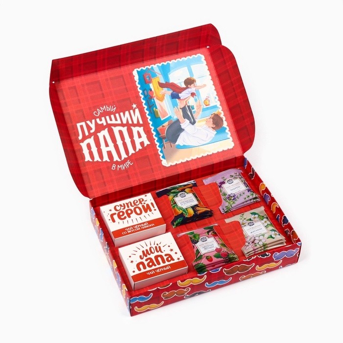 Чай подарочный «Папа может всё»: весовой чай 40 г (2 шт. х 20 г)., чай в пакетиках 21,6 (12 шт. х 1,8 г).