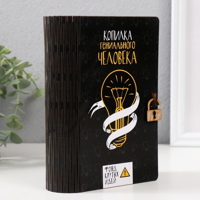 Книга-копилка для денег «Гениальный человек», для купюр, монет, дерево, 17.5×12×5 см, МИКС