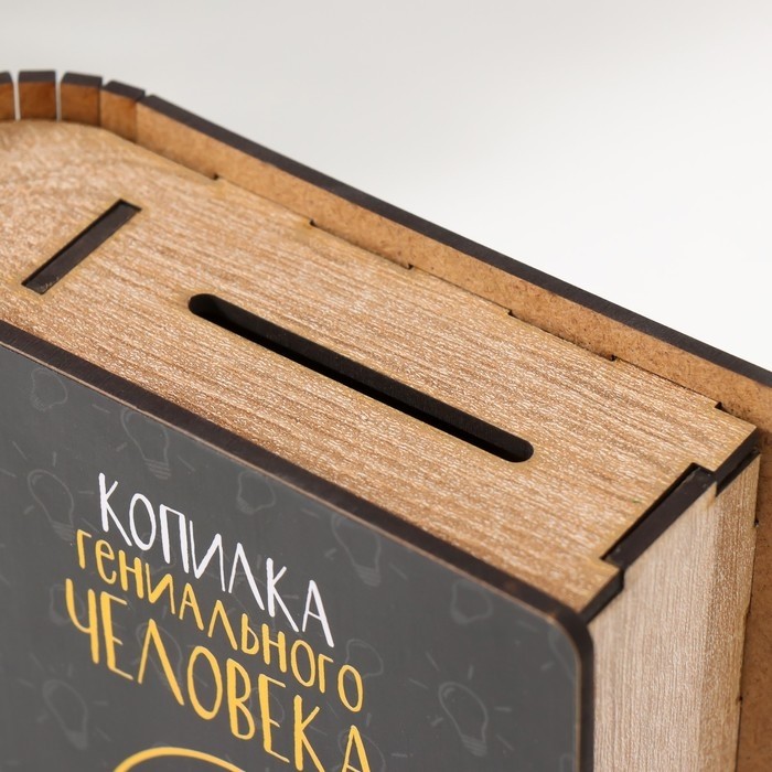 Книга-копилка для денег «Гениальный человек», для купюр, монет, дерево, 17.5×12×5 см, МИКС
