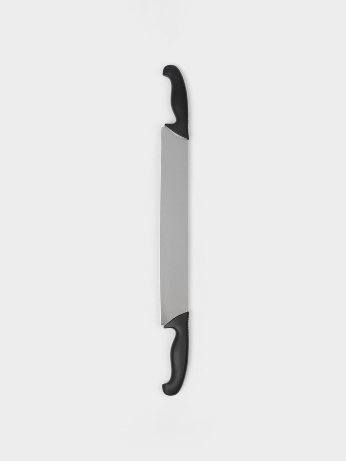 Нож для сыра с двумя ручками Sharp, лезвие 36.3 см, нержавеющая сталь, чёрная ручка