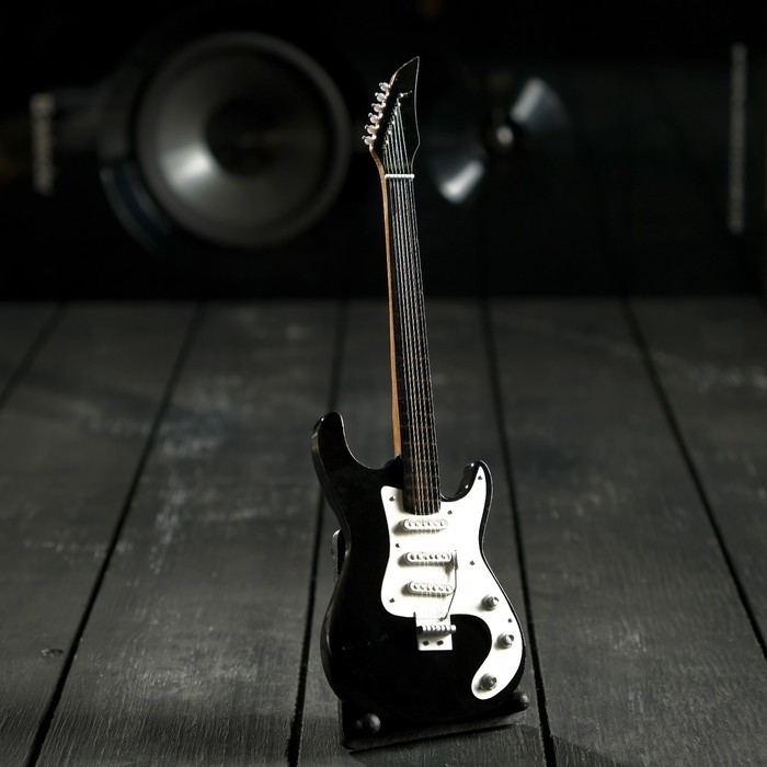 Гитара сувенирная Ibanez, на подставке, 24×8×2 см, чёрно-белая