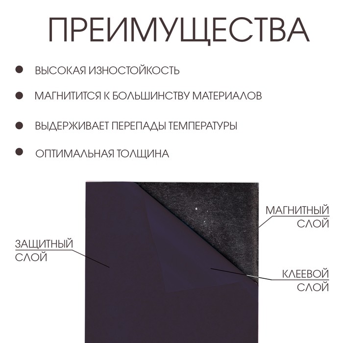 Магнитный винил, c ПВХ поверхностью, TAKE IT EASY, А3, набор 2 шт., толщина 0.3 мм, 42×29.7 см, черный