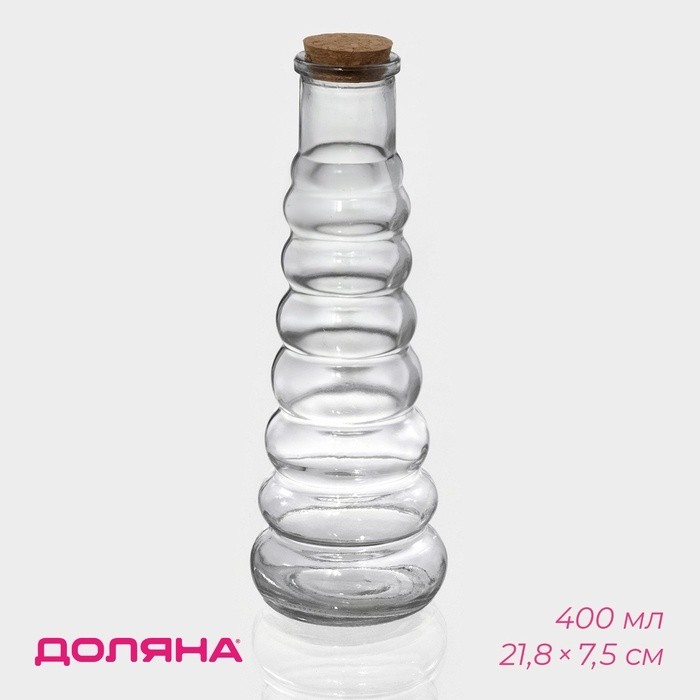 Бутылка для соусов и масла Доляна «Парфе. Гармонь», 400 мл, 21.8×7.5 см, с пробковой крышкой, стекло, прозрачная