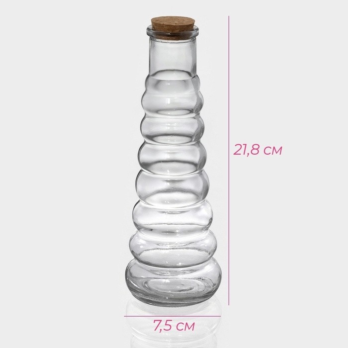 Бутылка для соусов и масла Доляна «Парфе. Гармонь», 400 мл, 21.8×7.5 см, с пробковой крышкой, стекло, прозрачная