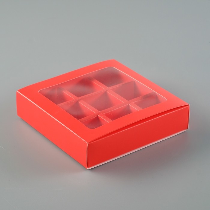 Упаковка для конфет 9 шт.,14.5×14.5×3.5 см, красный (Цена за 5 шт.)